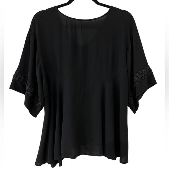Blue Rain Flowy Black Blouse with Flowy Short Sleeves w/ Crochet Accents - Picture 2 of 4